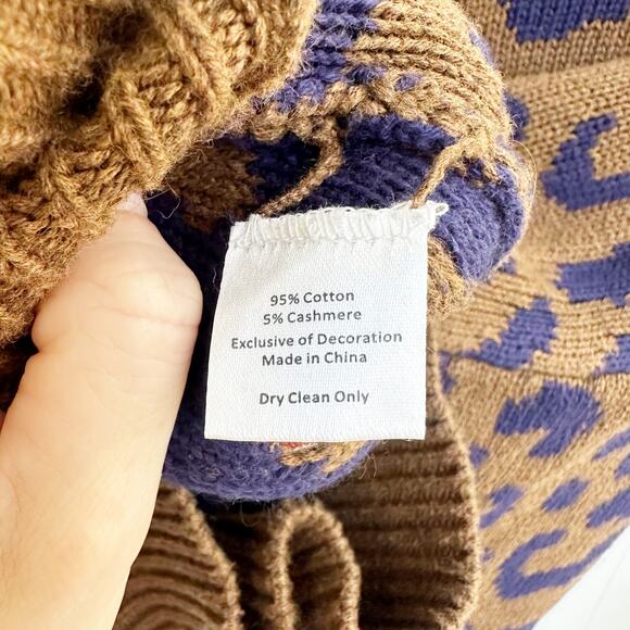 Clare V. Pablo Cat Sweater Brown Animal Print Knit Pullover Leopard Small - Picture 4 of 4